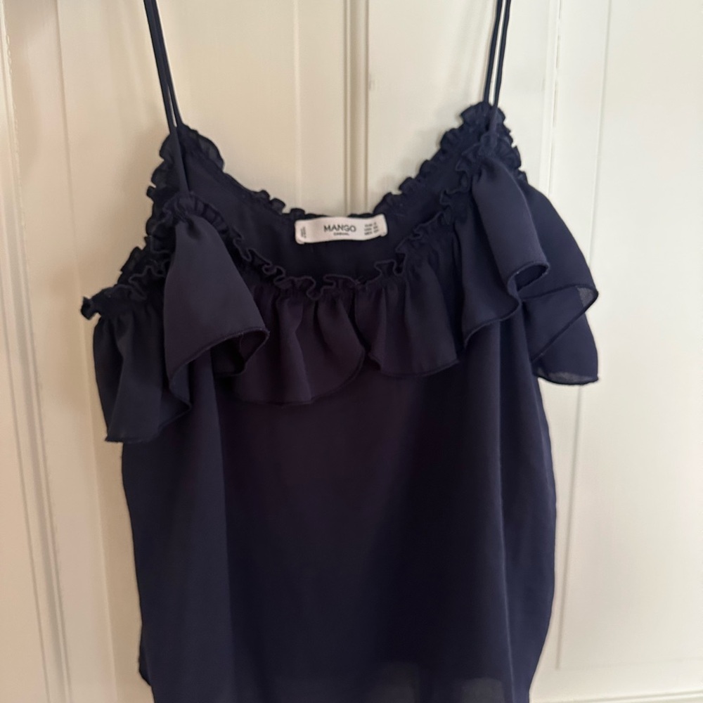 Mango Blue Ruffled Camisole Top